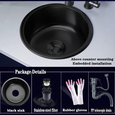 Schwarzes Rundes Waschbecken Küchenrenovierungsbecken Rundes Einzelwaschbecken Kleines Waschbecken R