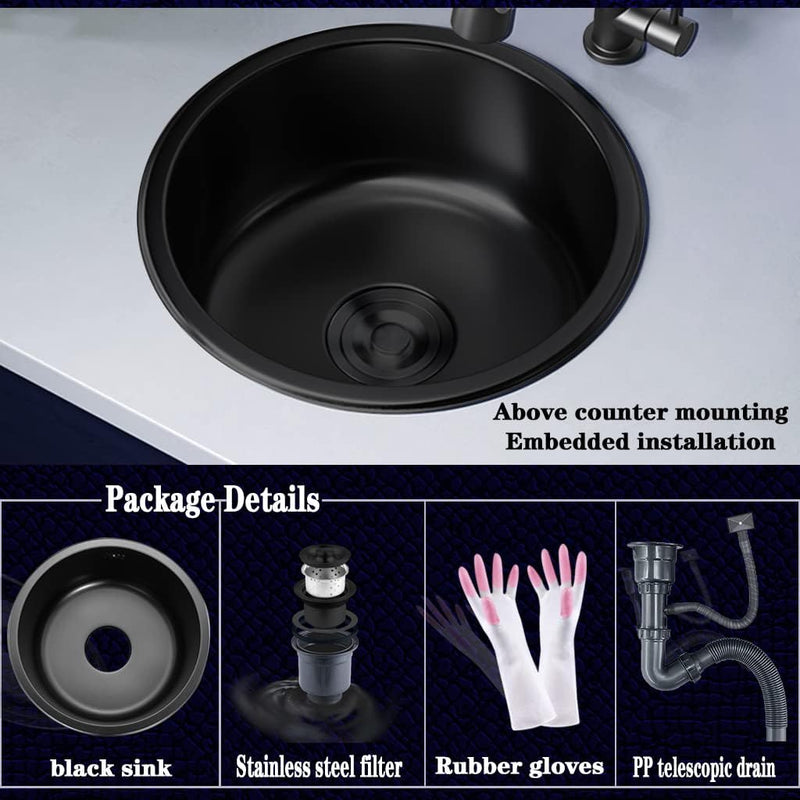 Schwarzes Rundes Waschbecken Küchenrenovierungsbecken Rundes Einzelwaschbecken Kleines Waschbecken R