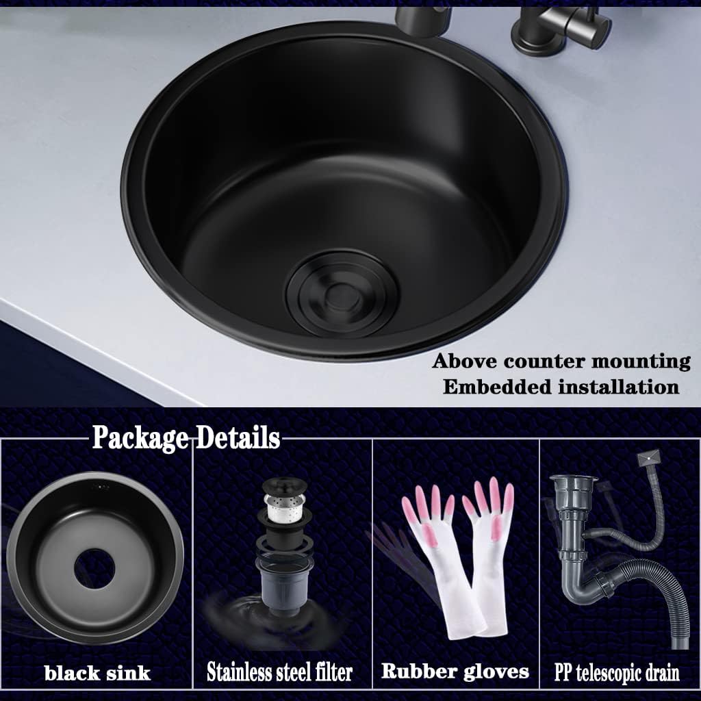Schwarzes Rundes Waschbecken Küchenrenovierungsbecken Rundes Einzelwaschbecken Kleines Waschbecken R