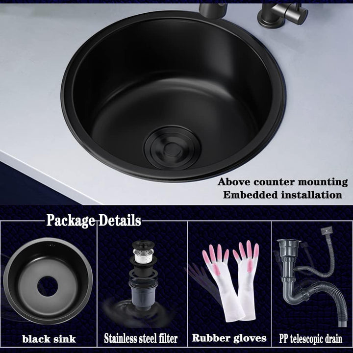 Schwarzes Rundes Waschbecken Küchenrenovierungsbecken Rundes Einzelwaschbecken Kleines Waschbecken R