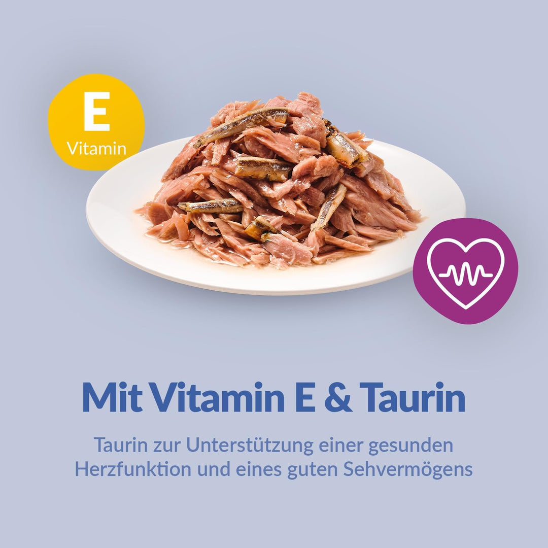 GimCat ShinyCat Filet in Brühe Thunfisch mit Anchovis - Nassfutter mit Fisch - 24 Dosen (24 x 70 g)