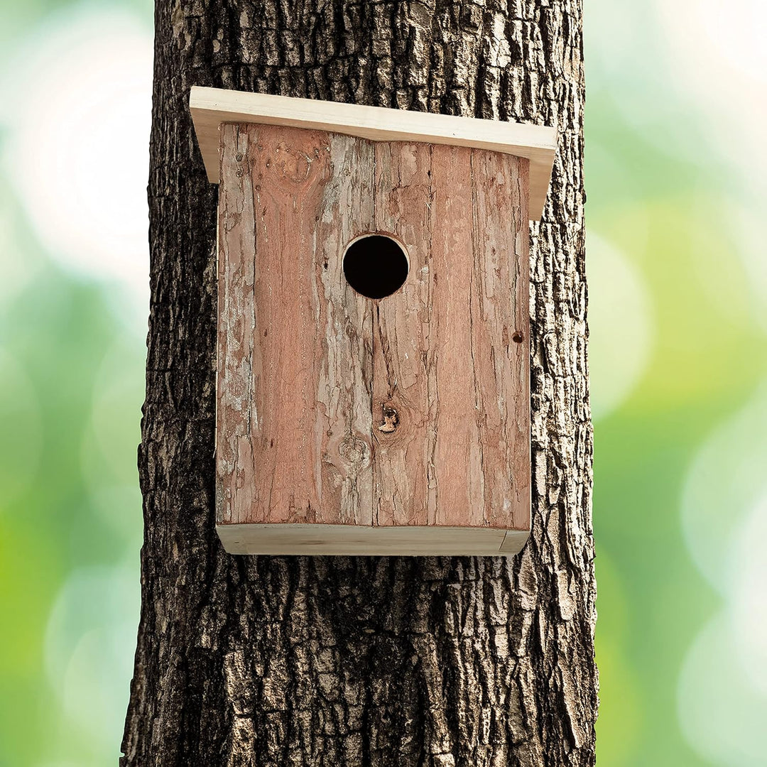 Relaxdays Nistkasten für Vögel, zum Aufhängen, Holz, Rinde, unbehandelt, 28 mm Einflugloch, HBT: 20x