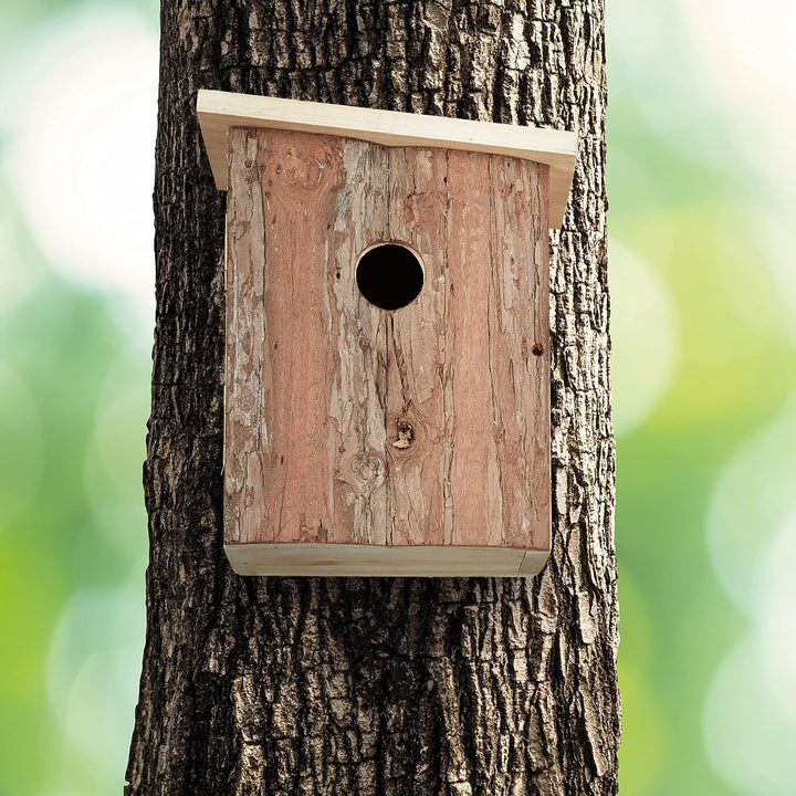 Relaxdays Nistkasten für Vögel, zum Aufhängen, Holz, Rinde, unbehandelt, 28 mm Einflugloch, HBT: 20x