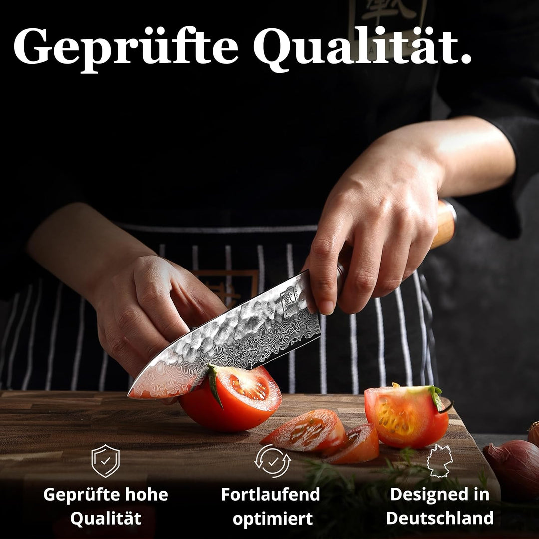 Zayiko Olive Damastmesser Santoku Messer 17,50cm Klinge extrem scharf aus 67 Lagen I Damast Küchenme