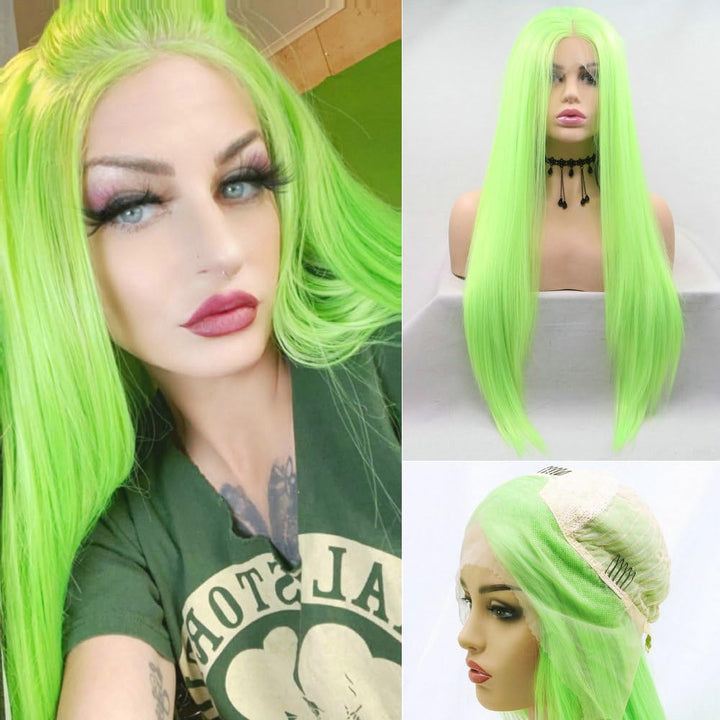 Damen Perücke, fluoreszierend, grünes Drag Queen, Fischion-Gelb, Kreidestift, synthetische Spitze, h