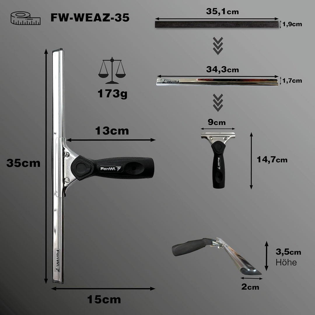 FenWi Fensterabzieher mit Gummilippe in 35cm Breite/Duschabzieher/Abzieher mit Edelstahl-Abziehschie