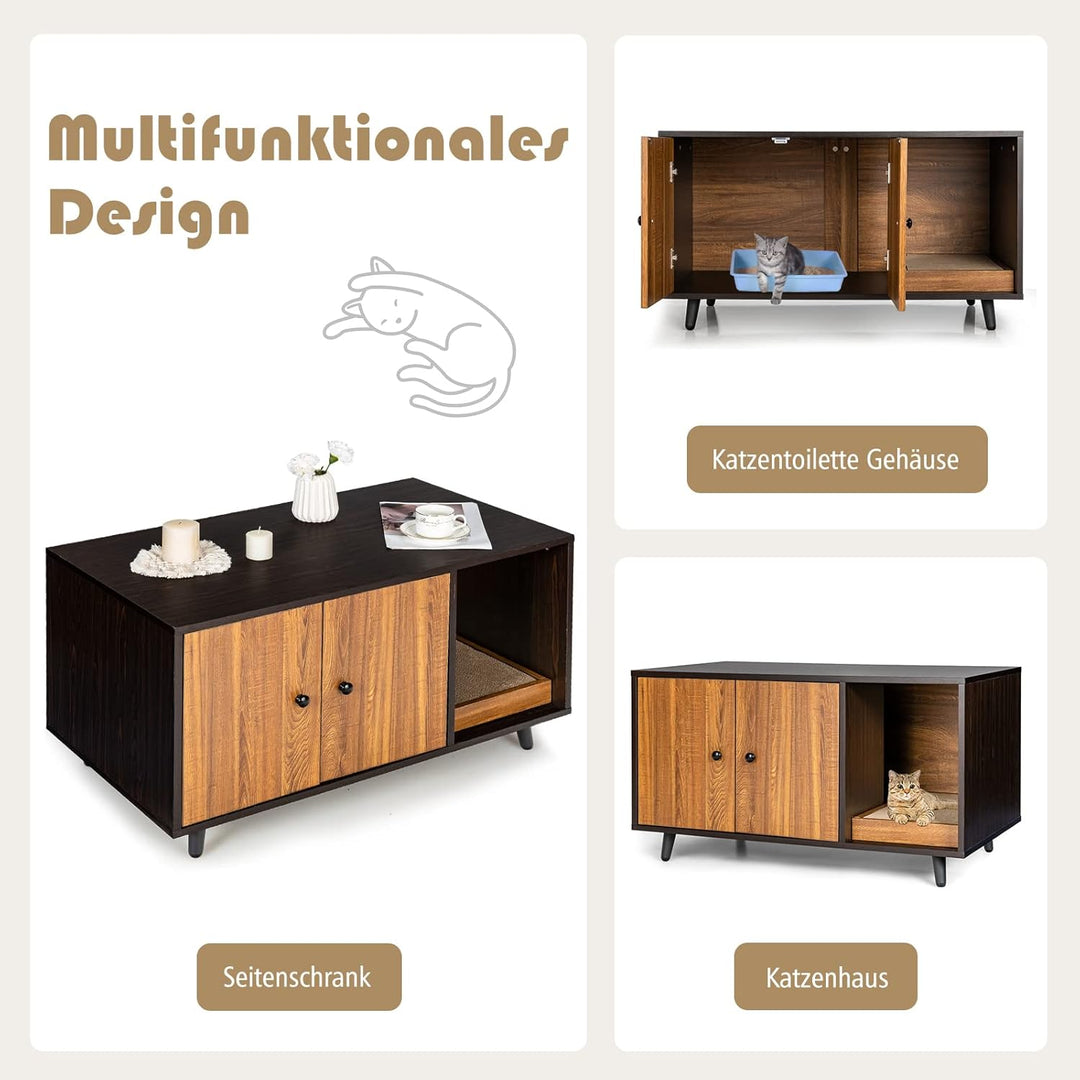 GOPLUS 2 in 1 Katzenschrank für Katzentoilette, Katzenhaus Holz mit Türen, Stahlbeine, abnehmbare Kr