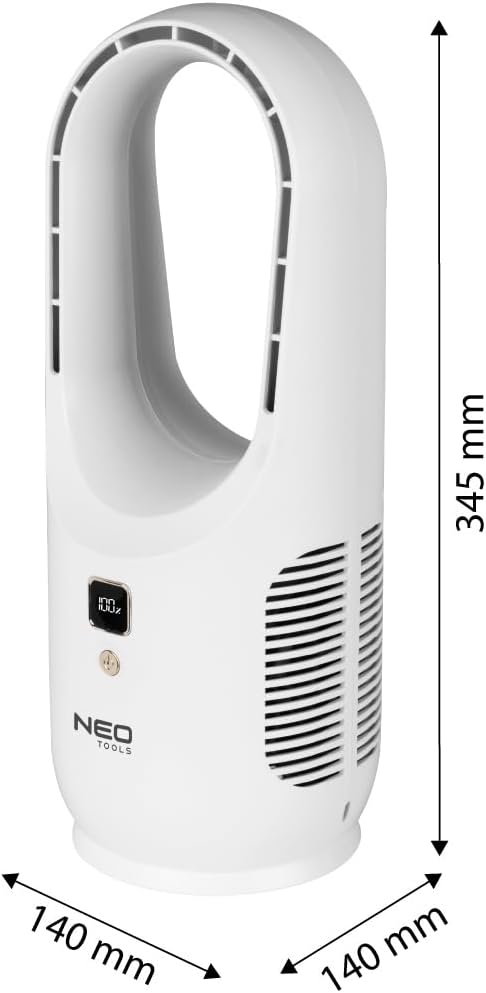 NEO TOOLS Innovativer Bladeless Ventilator – Leistungsstarker 2200mAh Akku, 3 Geschwindigkeiten, Dig