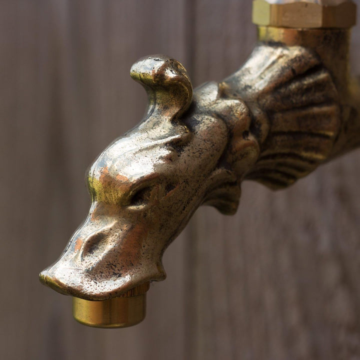 Antikas | Wasserhahn für Wandbrunnen | 1/2 Zoll | Messing | nostalgischer Wasserspeier in Antik Opti