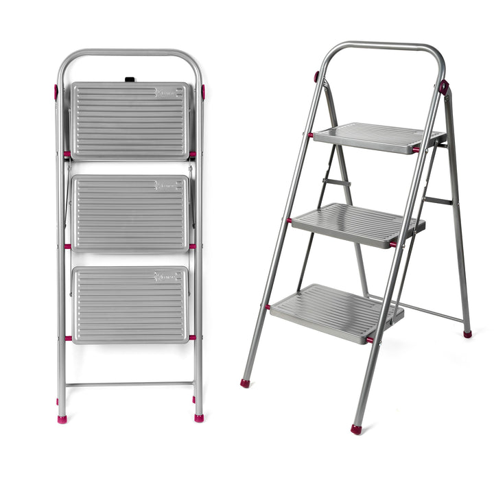 Kleeneze® KL068514EU zusammenklappbare 3-stufige Trittleiter für Heimwerker, 105 cm, rosa/grau, Trag