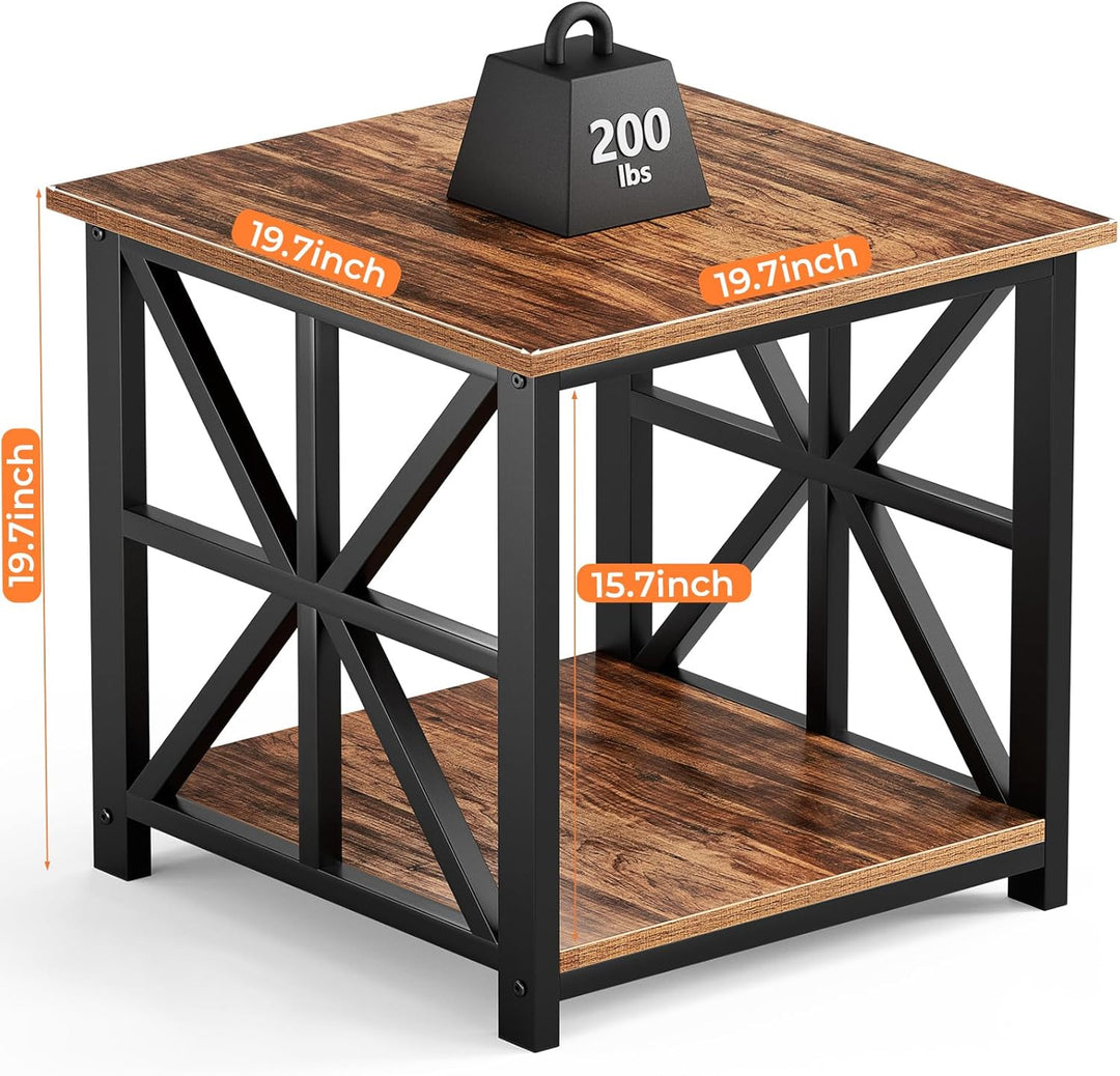 GreenForest Beistelltisch mit 2-stufigem Ablagefach, 50 cm quadratischer Wohnzimmertisch, praktische