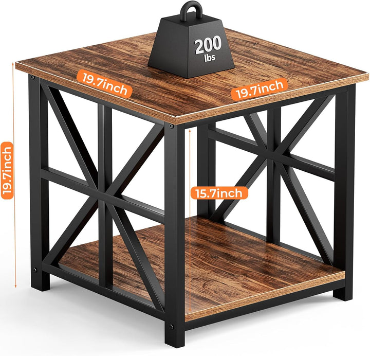 GreenForest Beistelltisch mit 2-stufigem Ablagefach, 50 cm quadratischer Wohnzimmertisch, praktische