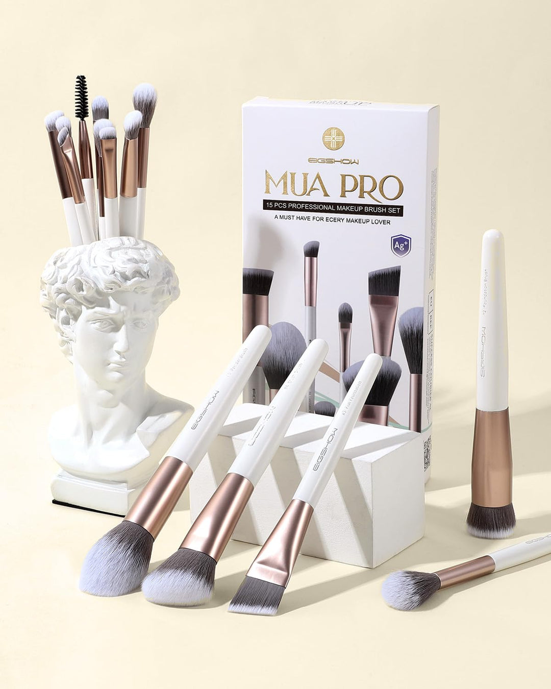 EIGSHOW Make-up Pinselset,15-teilig MUA PRO Serie Profi Pinsel mit Silberionen-Borsten für Foundatio