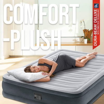 Intex 67768 Eineinhalb Komfort Plüschmatratze, 137 x 191 x 33 cm, grau, mit eingebauter