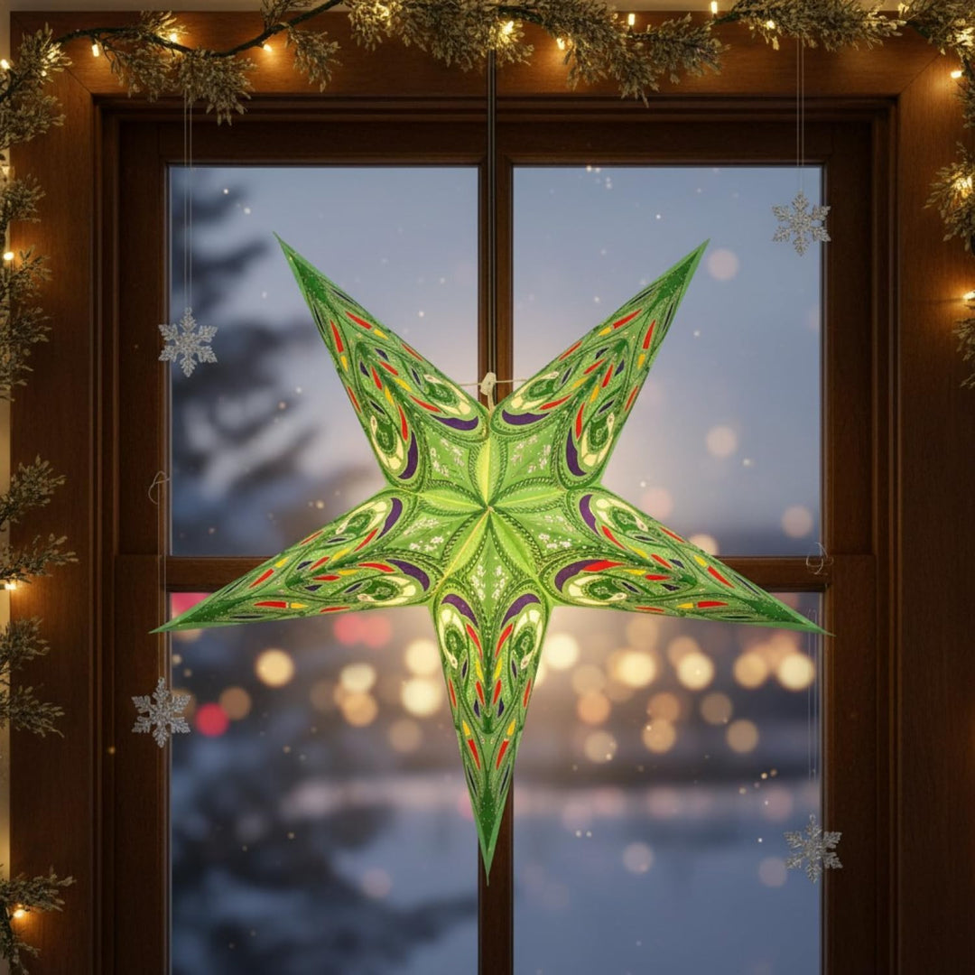 GURU SHOP Faltbarer Advents Leucht Papierstern, Weihnachtsstern 60 cm - Alaskana Grün normal Alaskan