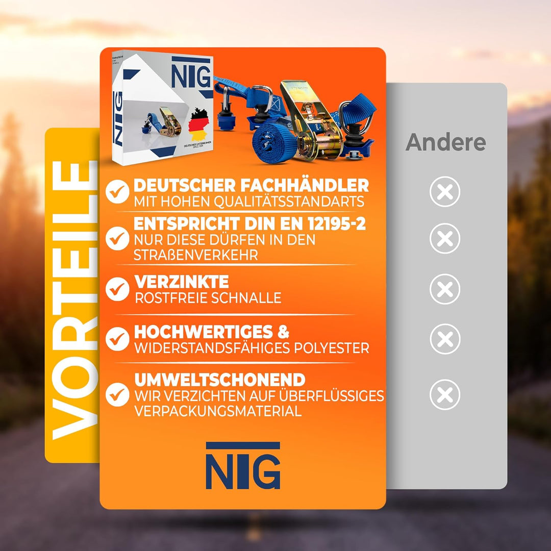 NTG Spanngurte mit Ratsche und Kunststoff-Fitting für Airlineschiene 10 Stück im Set | 1100 mm Lang