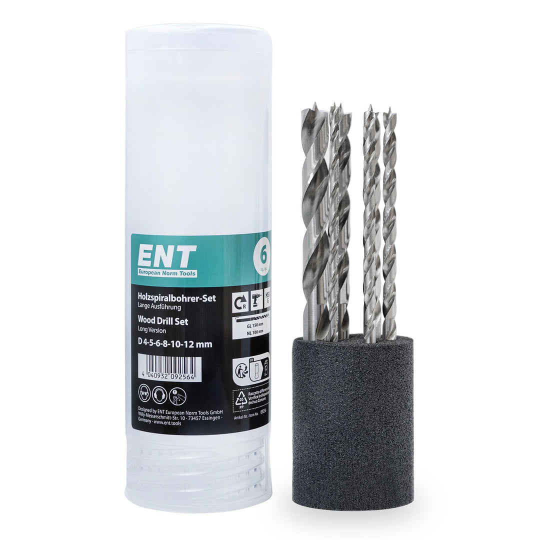 ENT 09256 6-tlg. Holzbohrer-Set HSS-G, Ø 4-12 mm, Nutzlänge 100 mm, Gesamtlänge 150 mm 6-tlg. Set Ø