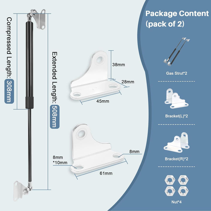 Gasdruckfedern, 500 mm, 200 N/20 kg, 2 Stück, universell verstellbare Hebefedern, Gasfeder-Hebe-Stüt
