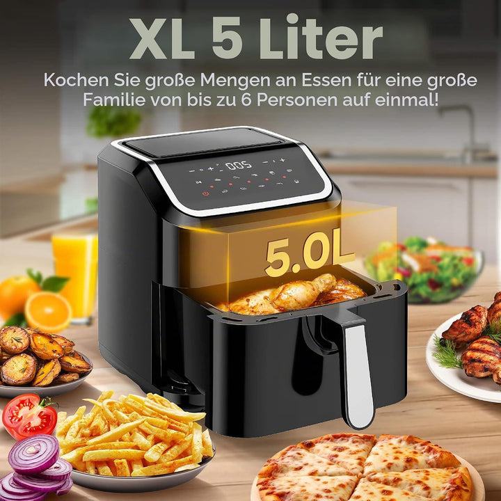 Heissluftfritteuse XL, 5 Liter - AF12 - digitale XL Heissluftfritteuse, 10 Programme, Airfryer, Frit