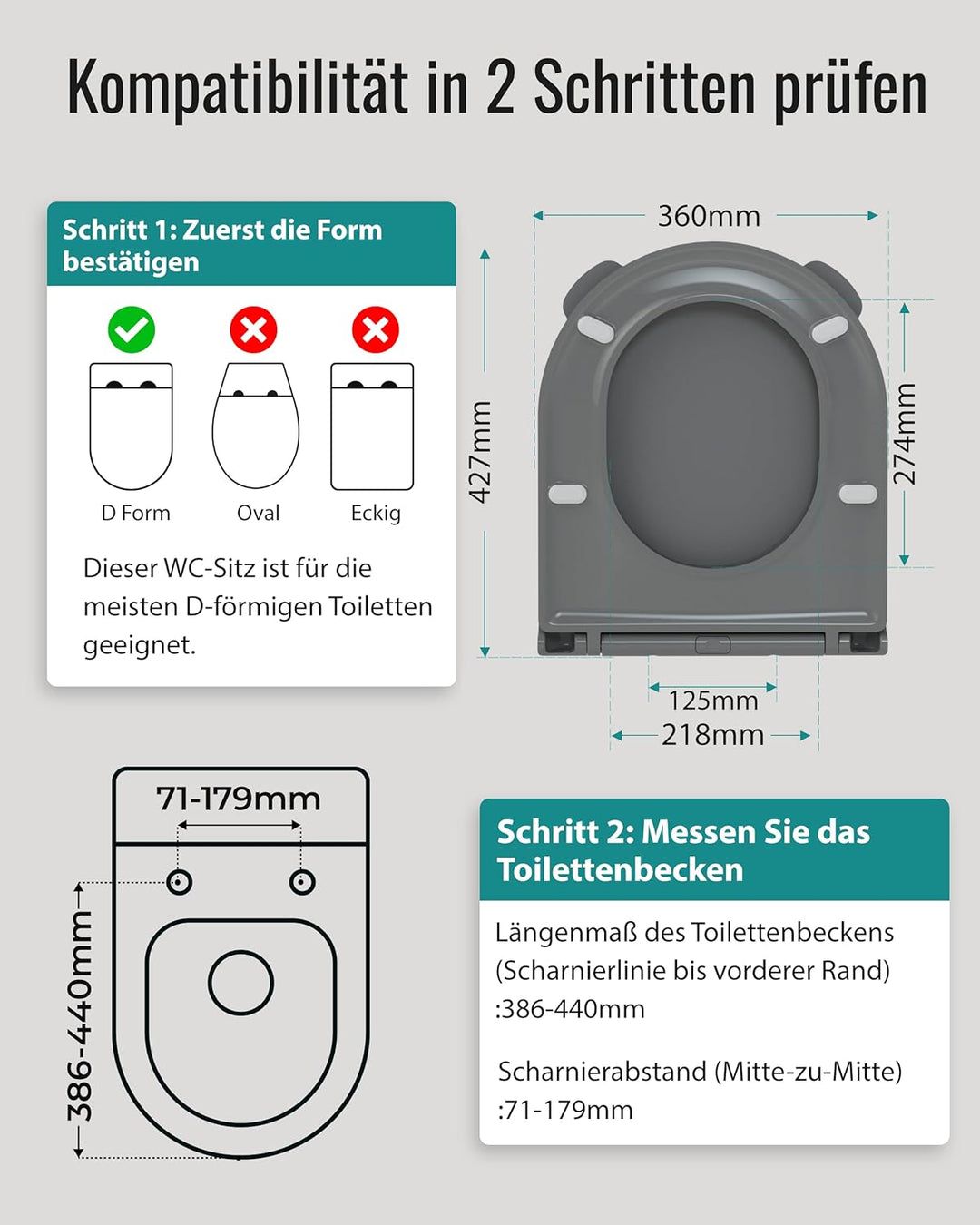 HySail Toilettendeckel mit Absenkautomatik, Benutzerfreundlichem Hygienischem Griff, Schnellverschlu