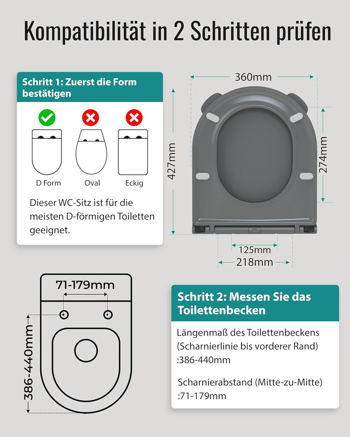 HySail Toilettendeckel mit Absenkautomatik, Benutzerfreundlichem Hygienischem Griff, Schnellverschlu