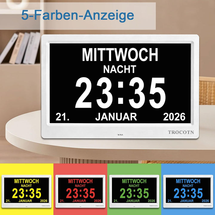 TROCOTN 10 Zoll Digitale Uhr Tagesuhr Grosses Display Wecker Wanduhr (Weiss) 10 Zoll Weiss, 10 Zoll