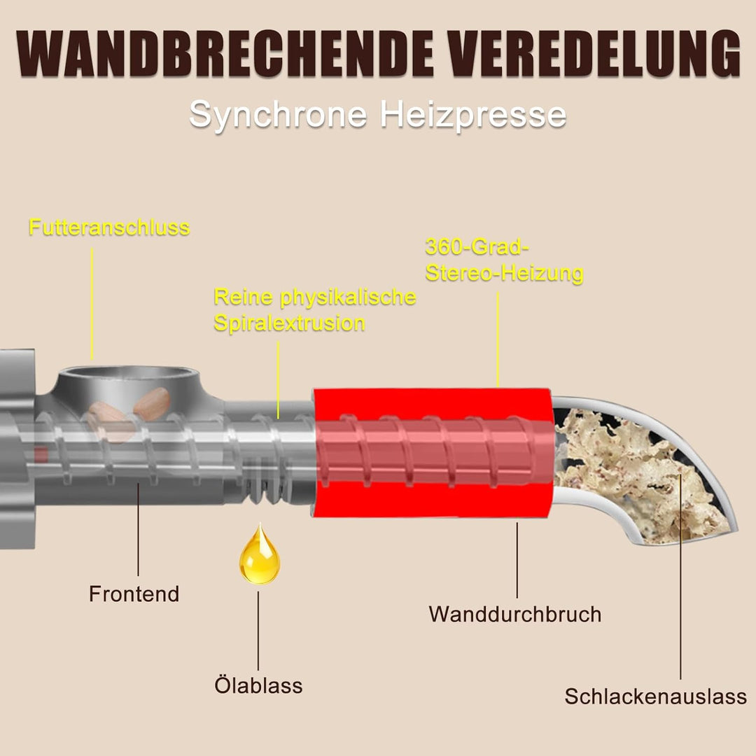 Automatische Ölpresse, 820 W Edelstahl-Ölpresse, einstellbare Temperatur von 40 bis 240 °C, Heiss- u
