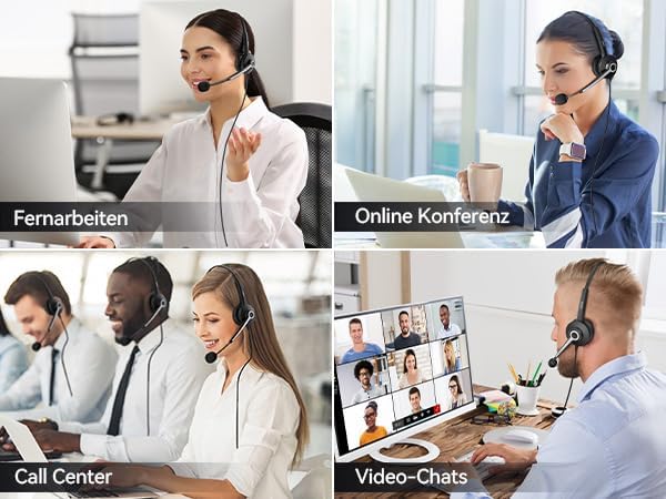 Wantek USB Headset mit Mikrofon für Laptop,PC kabelgebundene Kopfhörer mit USB-C Klinkenadapter,Laut