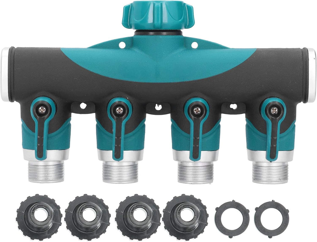 Oumefar Benutzerfreundlicher 4-Wege-Gartenschlauchverteiler ， Schlauchverteiler für Gartenmetallvent