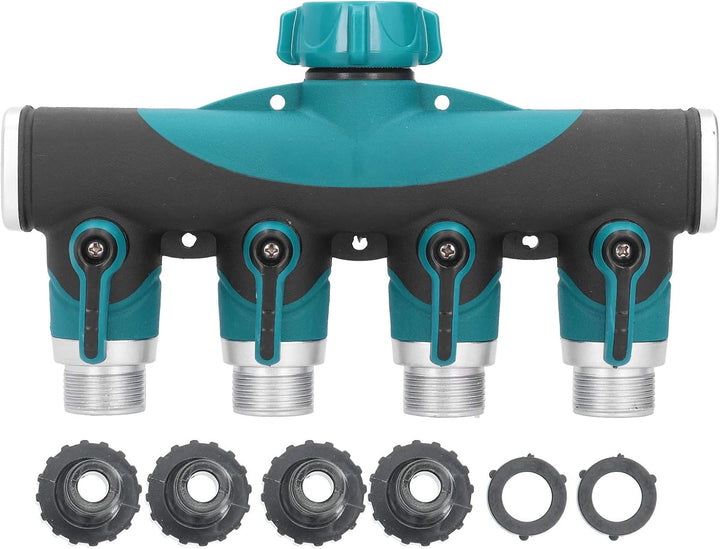 Oumefar Benutzerfreundlicher 4-Wege-Gartenschlauchverteiler ， Schlauchverteiler für Gartenmetallvent