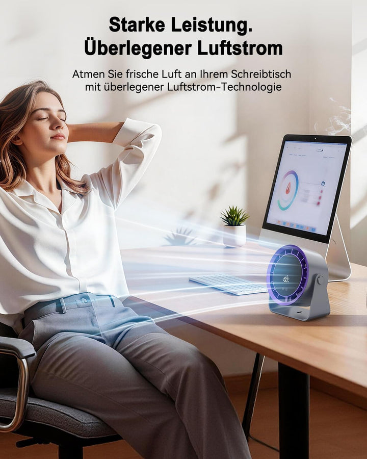 Timiyou Leiser Turbo Tischventilator mit Digitalem LED-Display, 100-stufig einstellbar & 360° neigba
