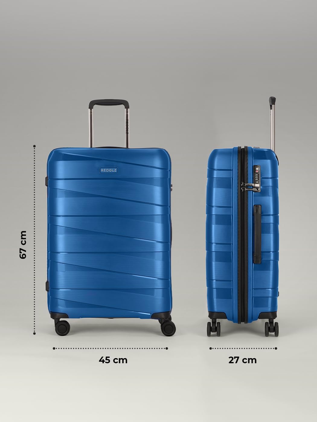 REDOLZ Hartschalen Check-in Koffer | Mittelgrosser Trolley 45 x 27 x 67 cm aus leichtem Polypropylen