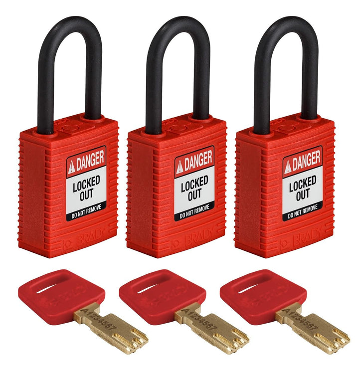 Brady (NYL-RED-38PL-KA3PK) SafeKey Nylon Lockout-Vorhängeschloss Mit Nylon Bügel 38.00 mm Rot KA - G