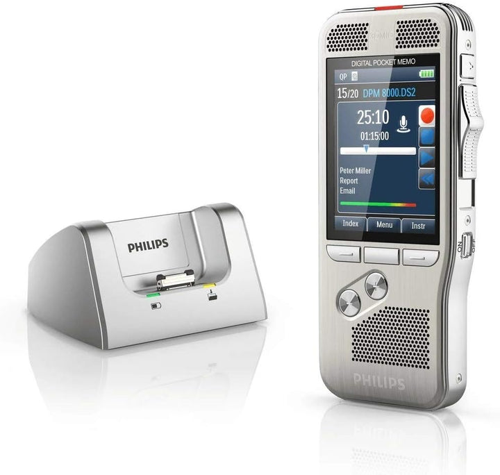 Philips PocketMemo DPM6000 Digitales Diktiergerät, Audiorecorder & ACC8120 Dockingstation für Digita
