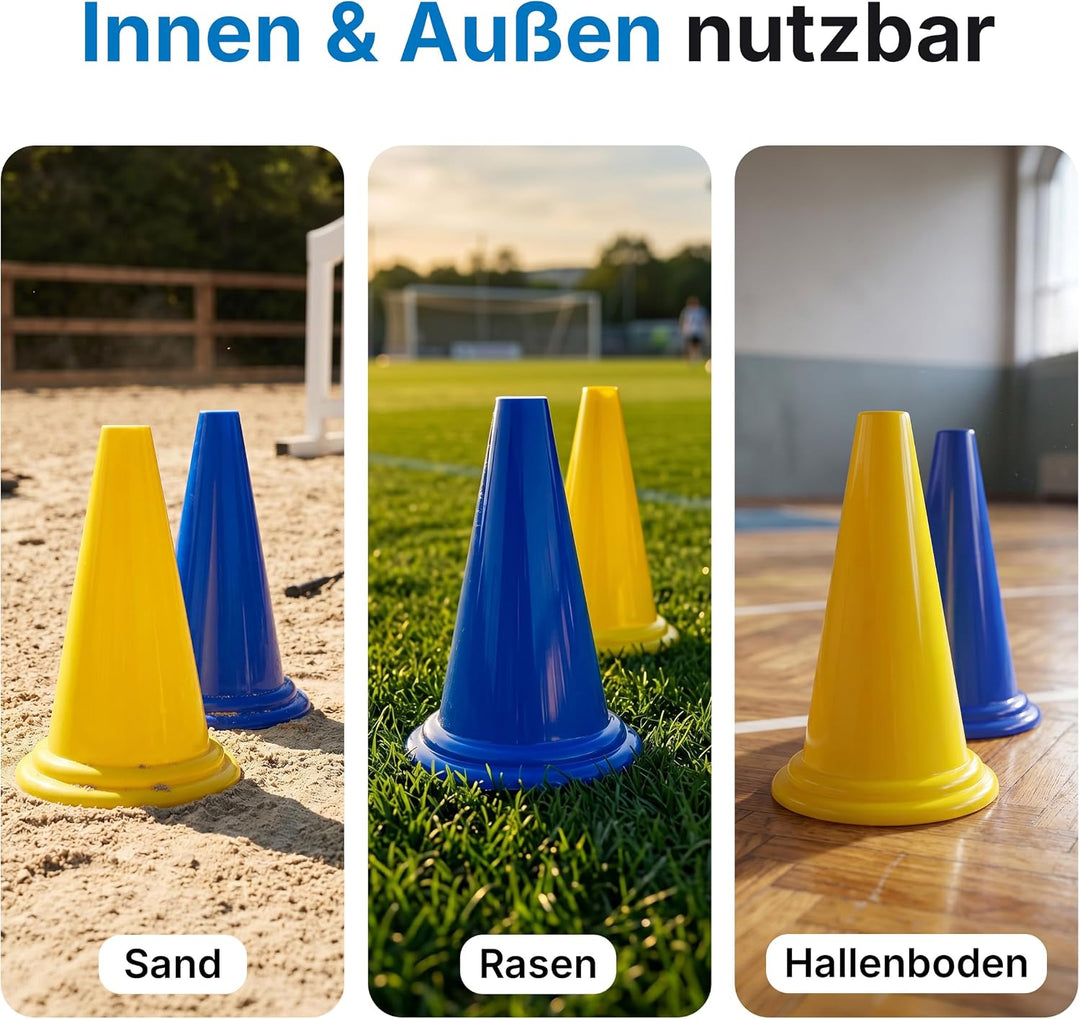 Dönges Pylonen Set 10 Stück 5 blau 5 gelb 230 mm aus PVC stapelbar ideal für Pferdesport Pferdegasse