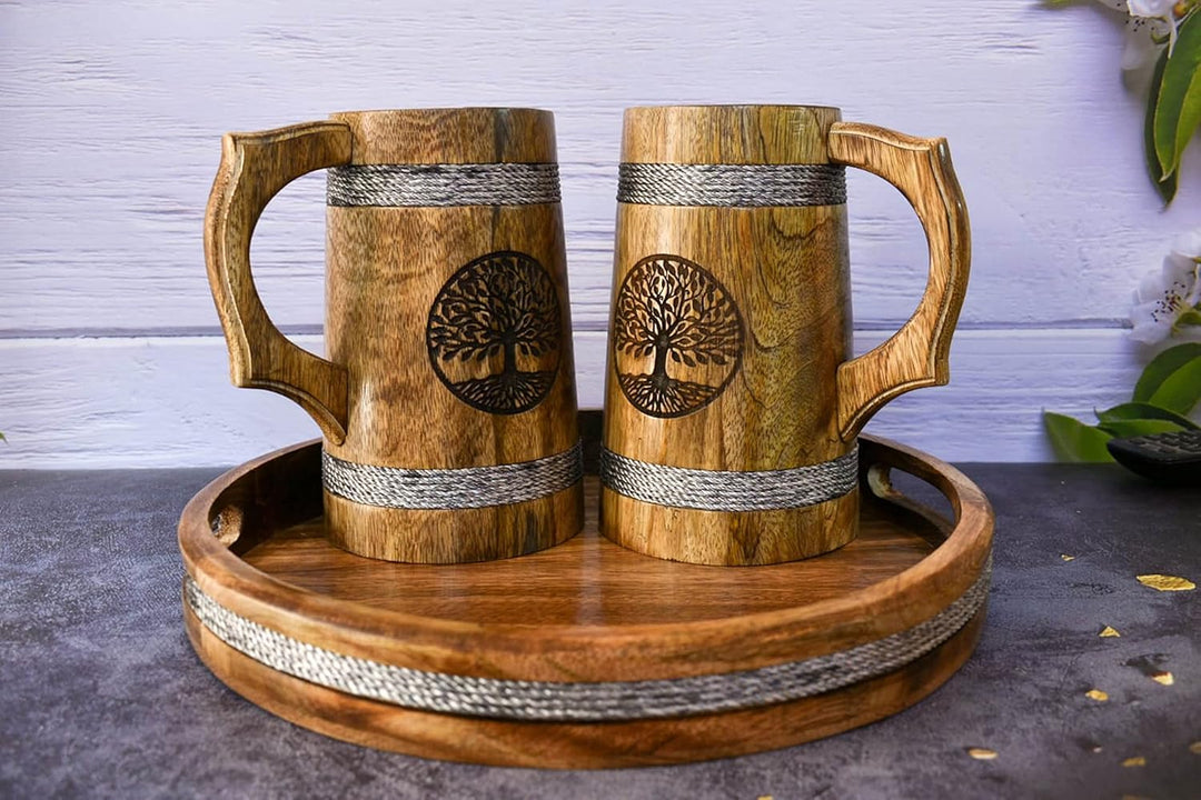 India House Bierkrug für Ihn / 625 ml Holz-Bierkrug - Hochzeits- und Geburtstagsgeschenke (Set mit 2
