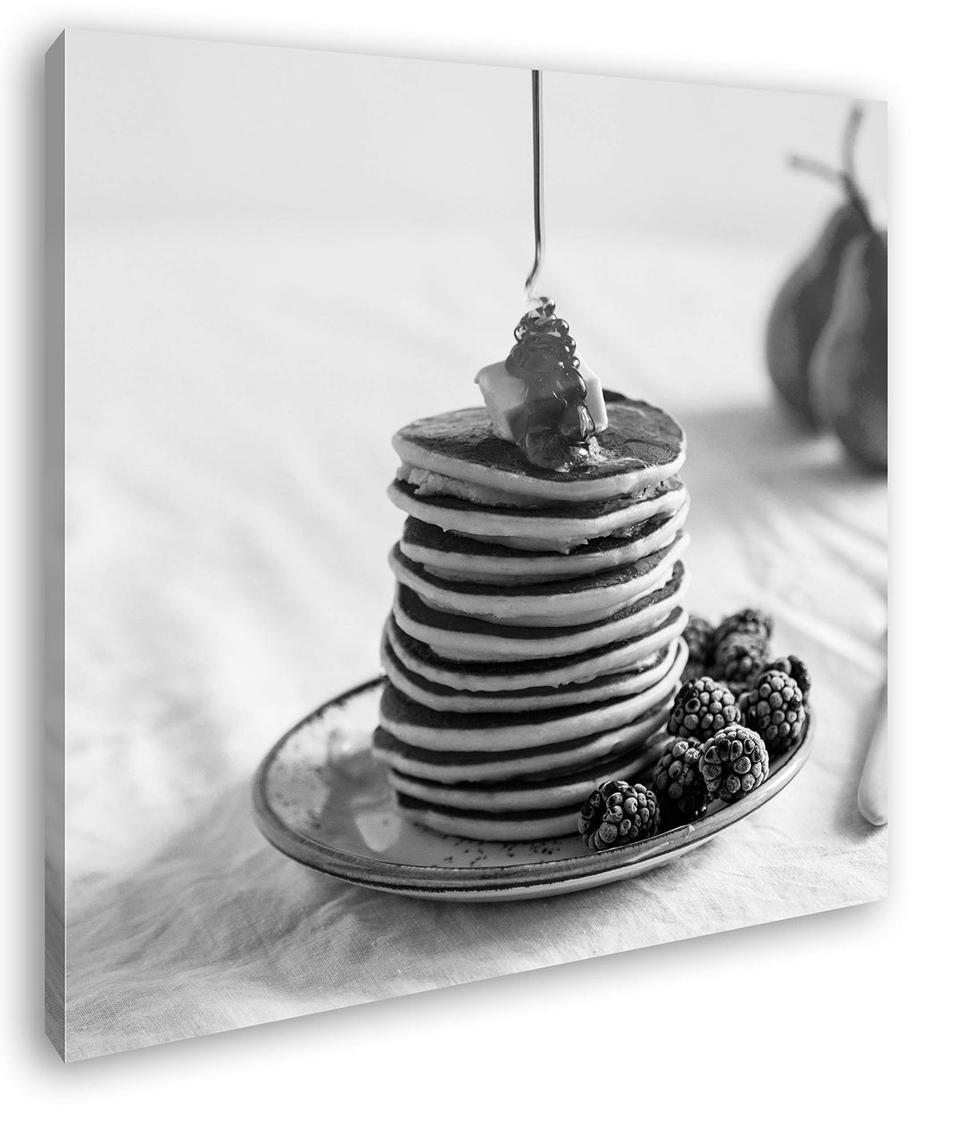 deyoli Pancakes mit Honig Format: 60x60 Effekt: Schwarz&Weiss als Leinwandbild, Motiv fertig gerahmt