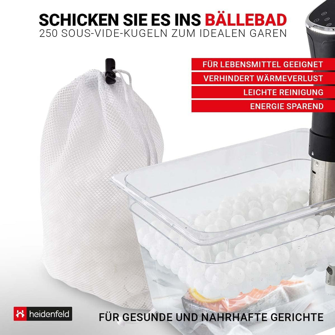 Heidenfeld SVK Sous Vide Garer Isolationskugeln - 250 Stück - BPA frei - Durchmesser Ø 2.0 cm - Komp