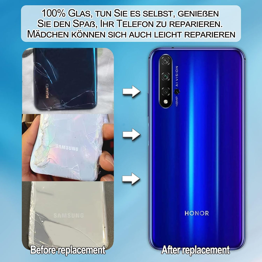 Eonpam Akkudeckel für Honor 20 Rückseite Glas Original Backcover Back Glas Ersatz Reparatur Set mit