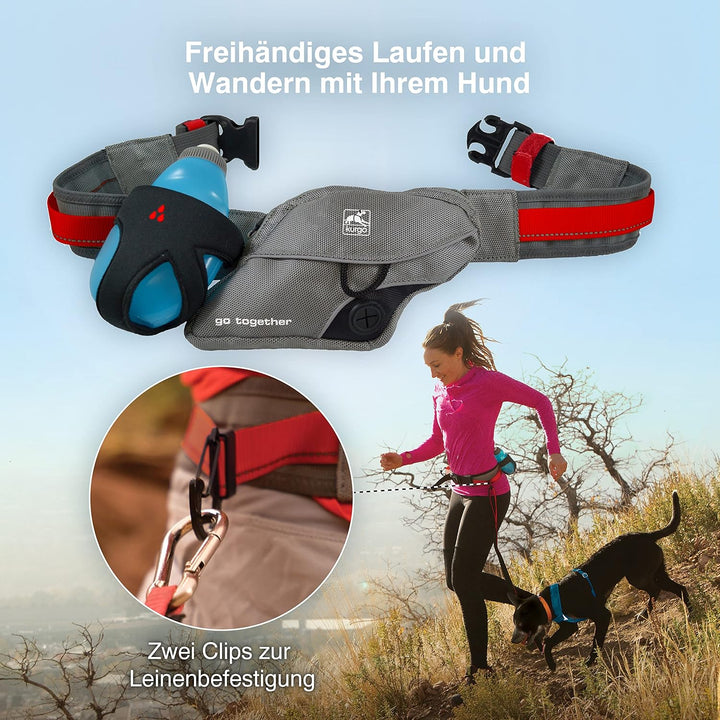 Kurgo Laufgürtel für freihändige Ausflüge mit Ihrem Hund, Mit Wasserflasche und Tasche, Einstellbare
