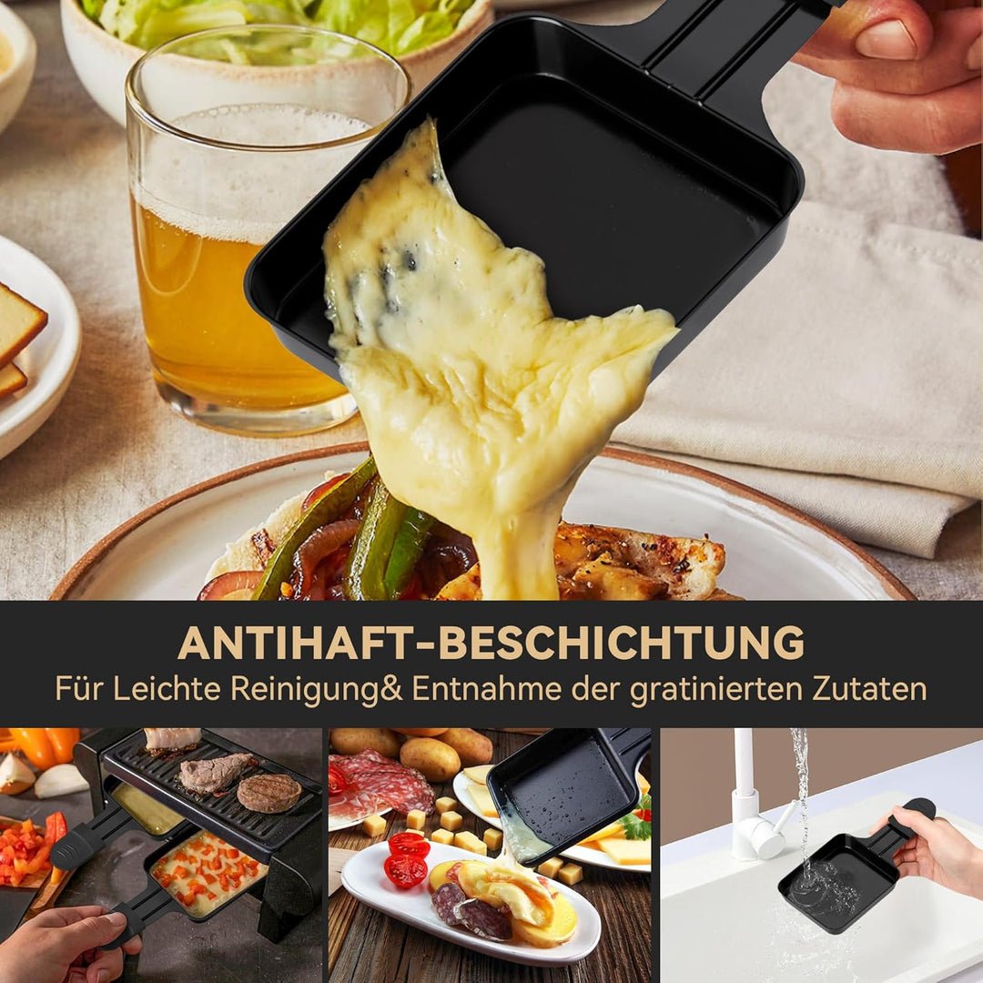8 Stück Pfännchen für Raclette, Antihaftbeschichtet, Viereckig Mini mit 8 Schaufel Schwarz