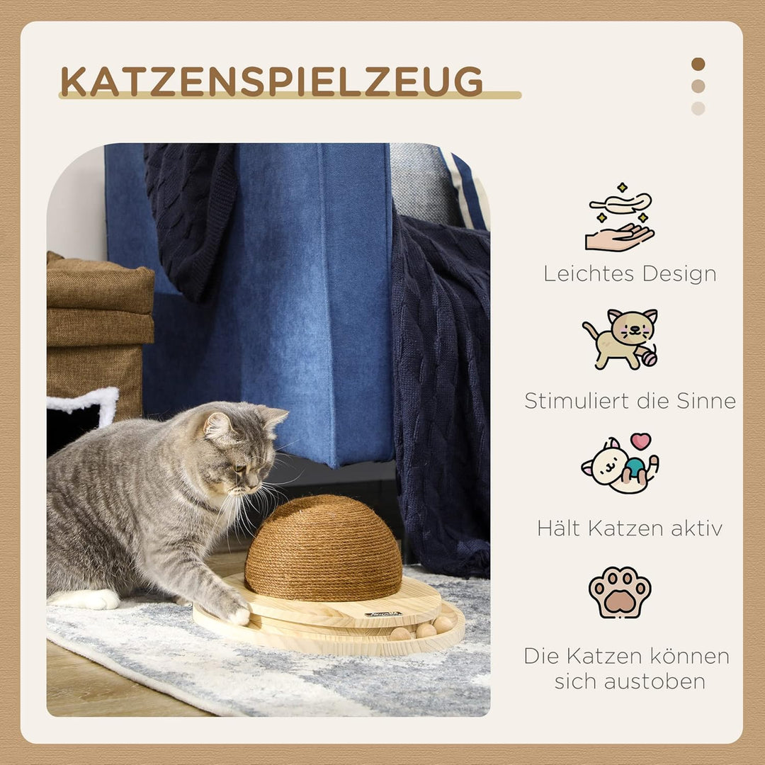 PawHut Interaktives Kratzspielzeug, 2-in-1-Design Katzenspielzeug mit Kugelbahn und Kratzbrett, Krat