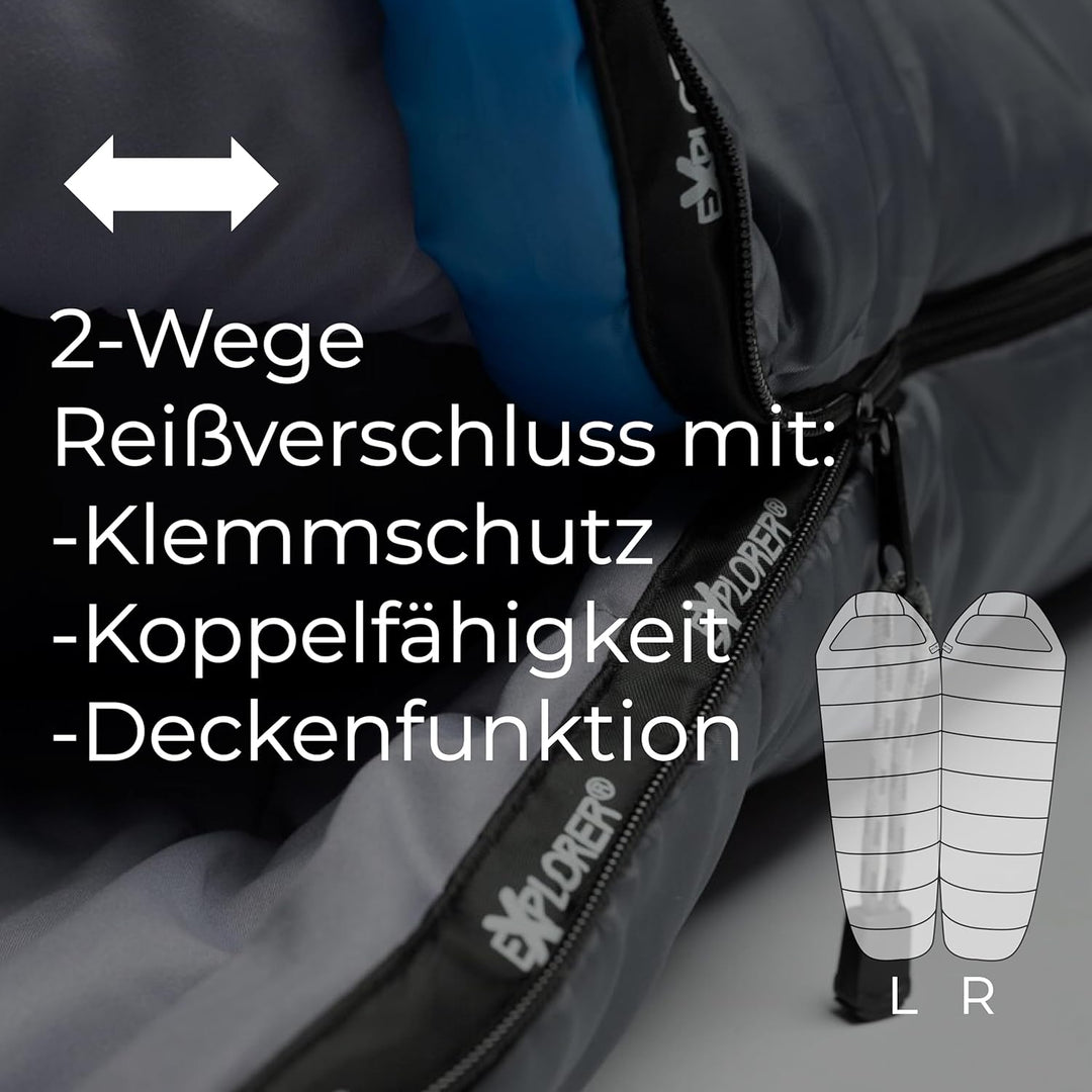 EXPLORER® Comfort XL Schlafsack -23°C -5°C [350GSM] 3-4 Jahreszeiten Winter Mumienschlafsack für Erw
