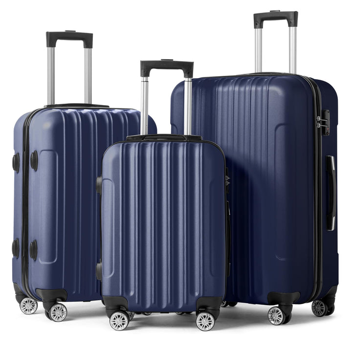 LEADZM 3er Kofferset Rollkoffer Hartschalen Reisekoffer Trolley Set Handgepäck 4 Rollen (Marineblau)