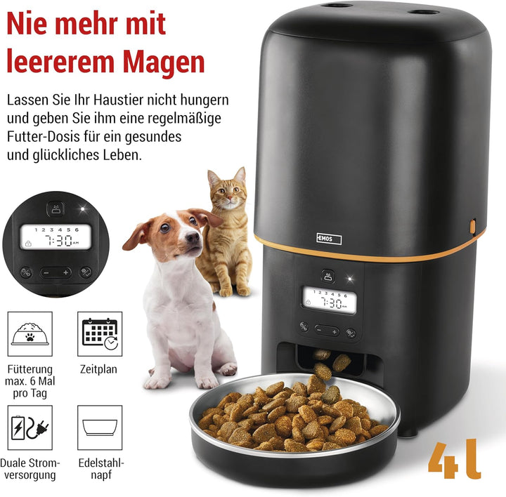 EMOS - Futterautomat 4 l - Pet Care Futterspender - Trockenfutter Automat für Katze & Hund mit Progr