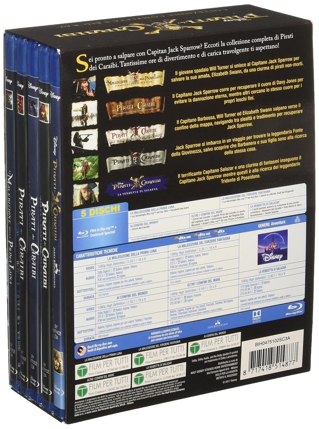 Blu-Ray - Pirati Dei Caraibi Collection 1-5 (5 Blu-Ray) (1 Blu-ray)
