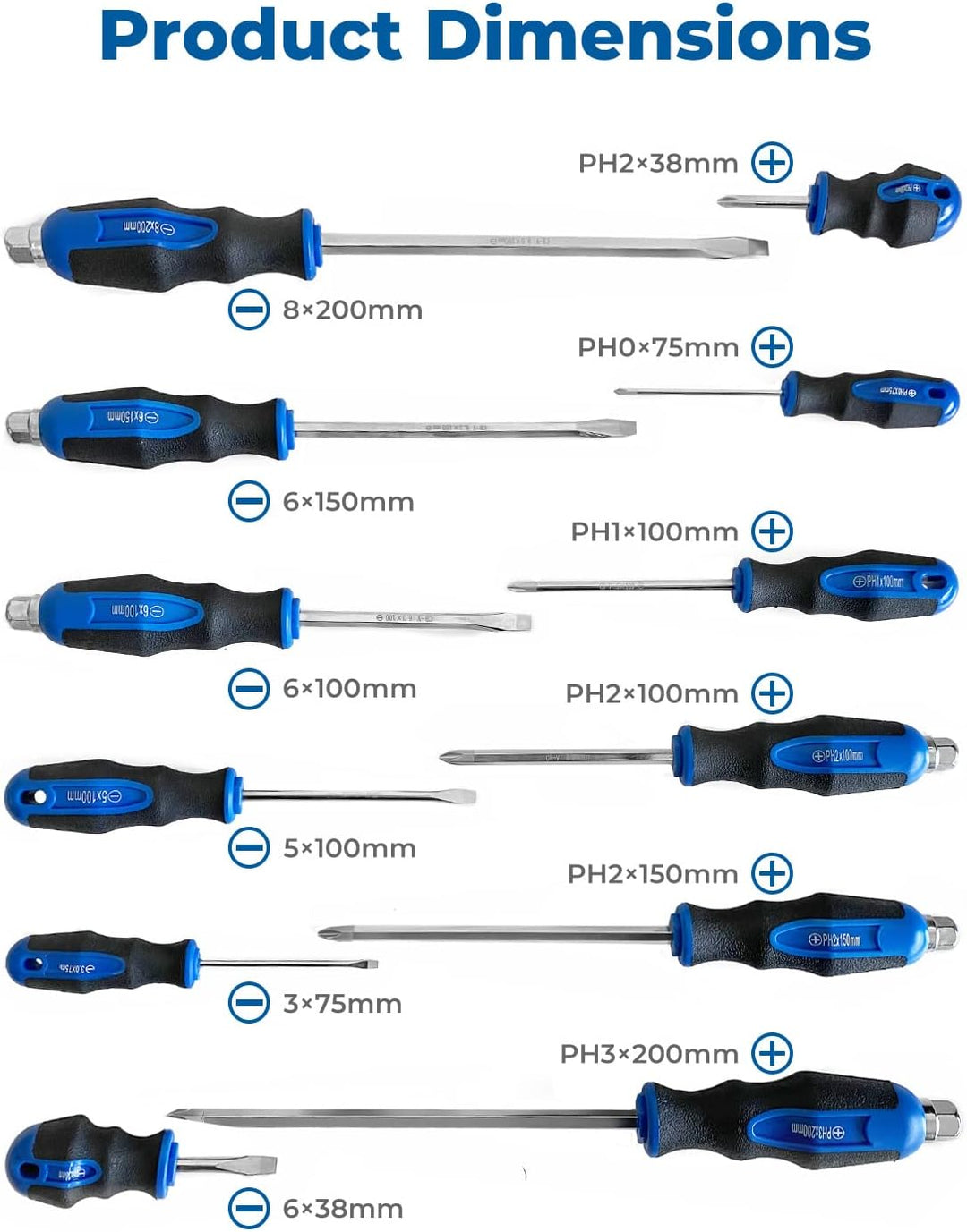 Magnetisches Schraubendreher-Set, 12-teilig, mit Nickelchrom-Spitzen, 6 Kreuzschlitz- und 6 Schlitzs