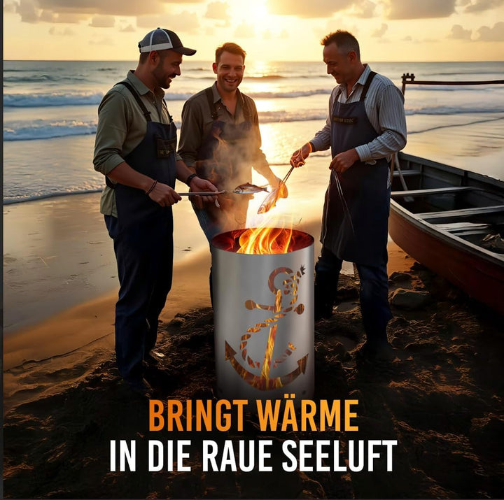 TiKo-Design Feuertonne - Lagerfeuertonne - Feuerkorb mit Anker Motiv – Verleihen Sie Ihrem Garten EI