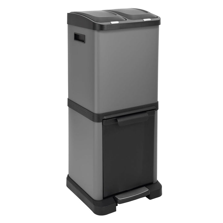 SVITA 3XCOMBO32 Mülleimer Treteimer Abfalleimer Mülltrennung mit Schubfächern Grau (32 Liter 2x8L +