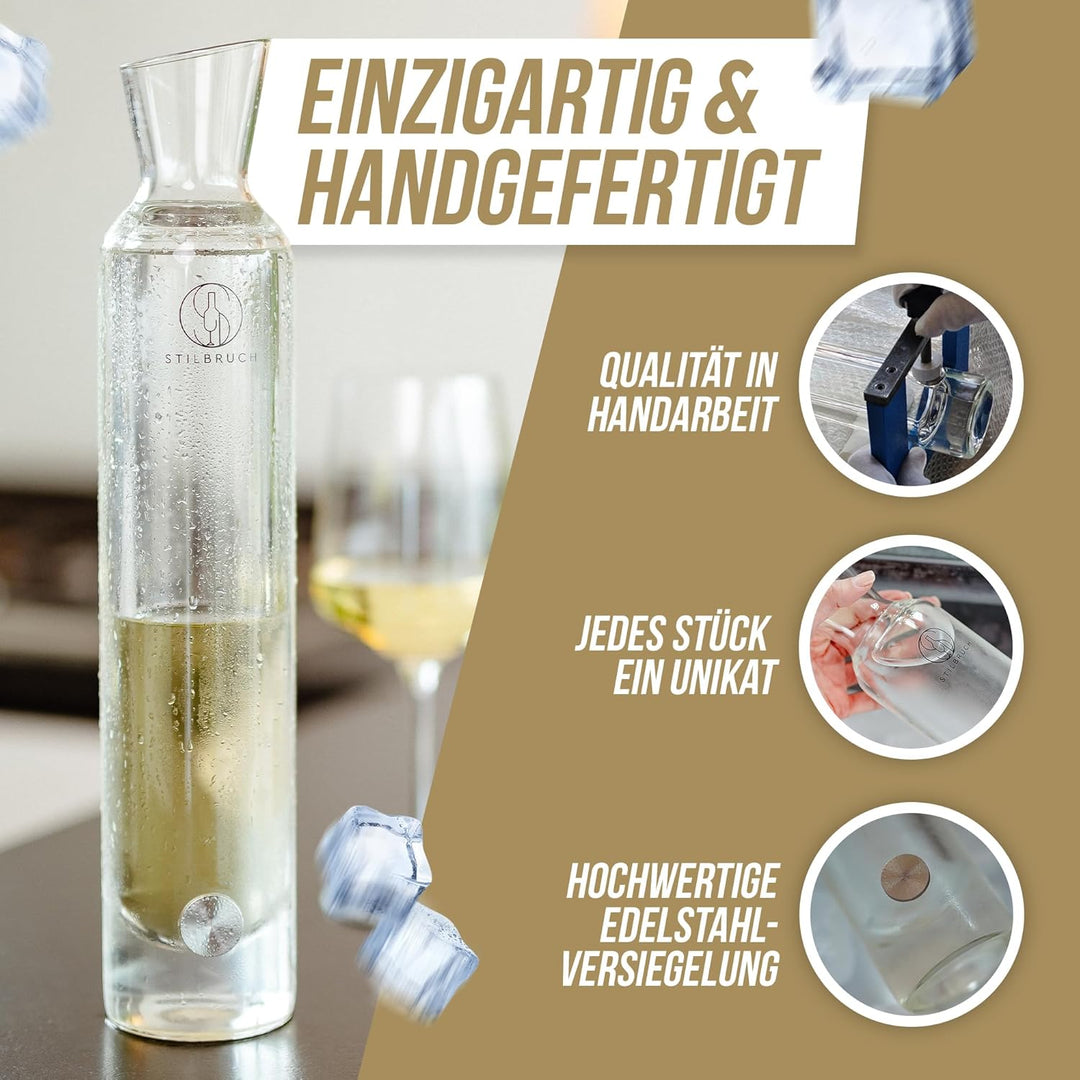 Stilbruch® Weinkühler Weinkaraffe Glaskaraffe - perfekte Temperatur in 5 Min., Weindekanter handgefe